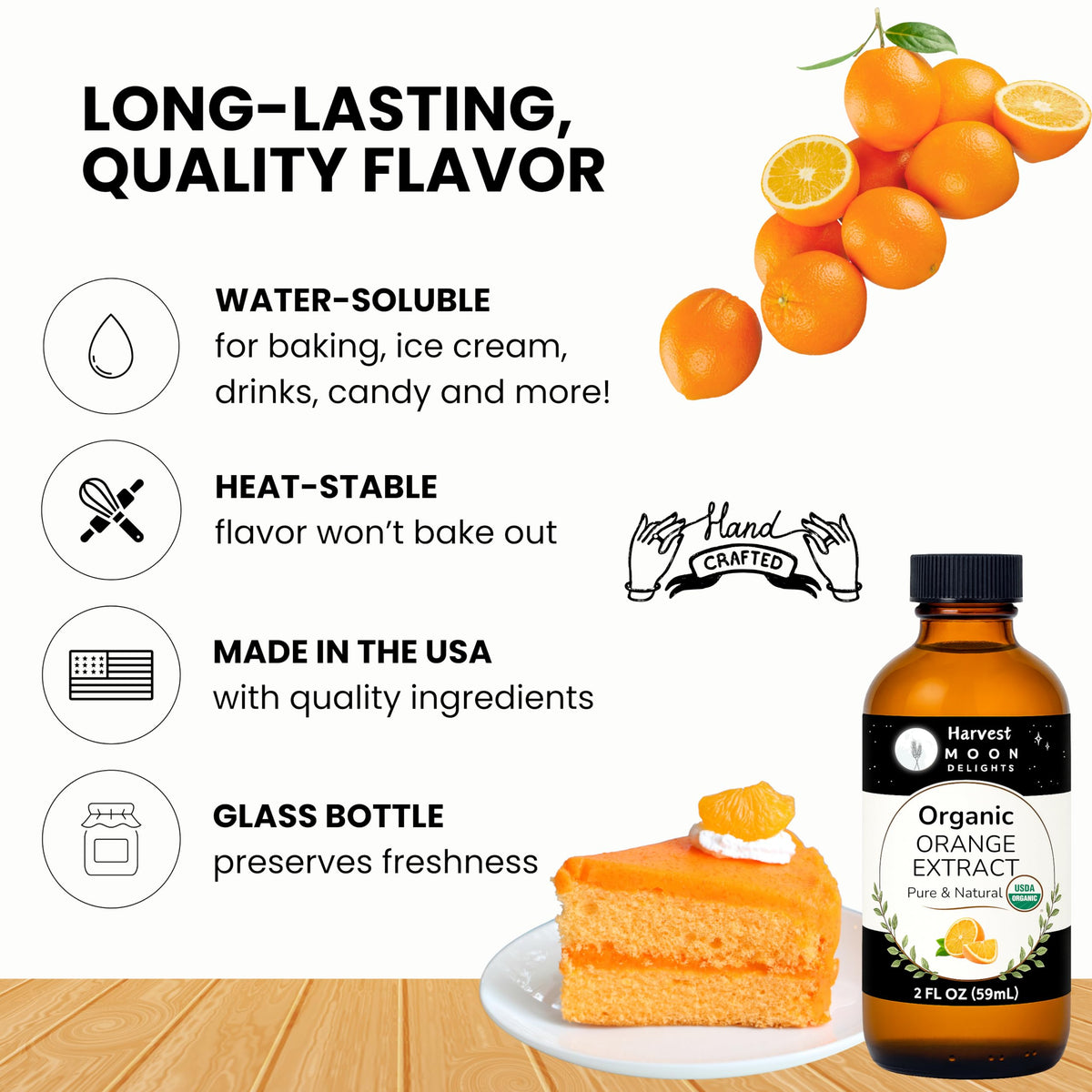 Harvest Moon Delights orange extract label showing organic ingredients