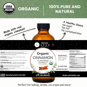 Harvest Moon Delights organic cinnamon extract label shows pure organic ingredients