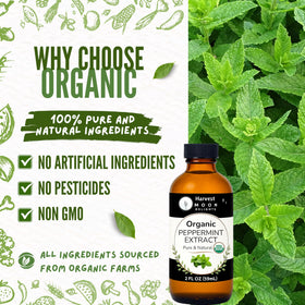 Harvest Moon Delights organic peppermint extract label shows organic sourcing