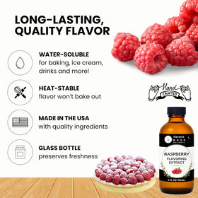 Harvest Moon Delights Raspberry Extract as dessert topping adds vibrant tart-sweet finish.