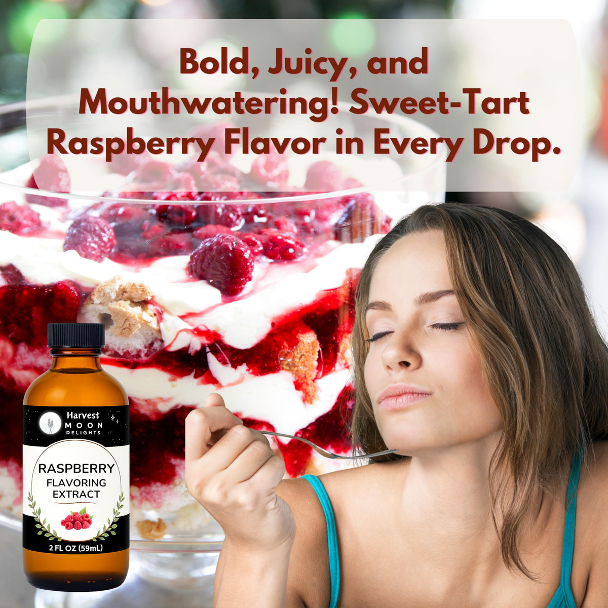 Drops of raspberry flavor in a smoothie with Harvest Moon Delights.