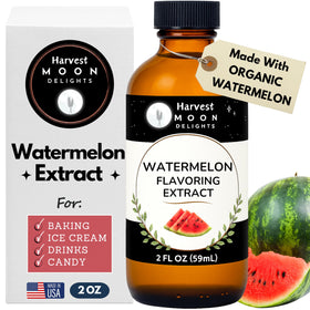 Harvest Moon Delights watermelon flavor extract front label; ideal for baking and beverages