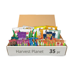Harvest Planet 35-pack healthy snack variety box open, for quick office refuels