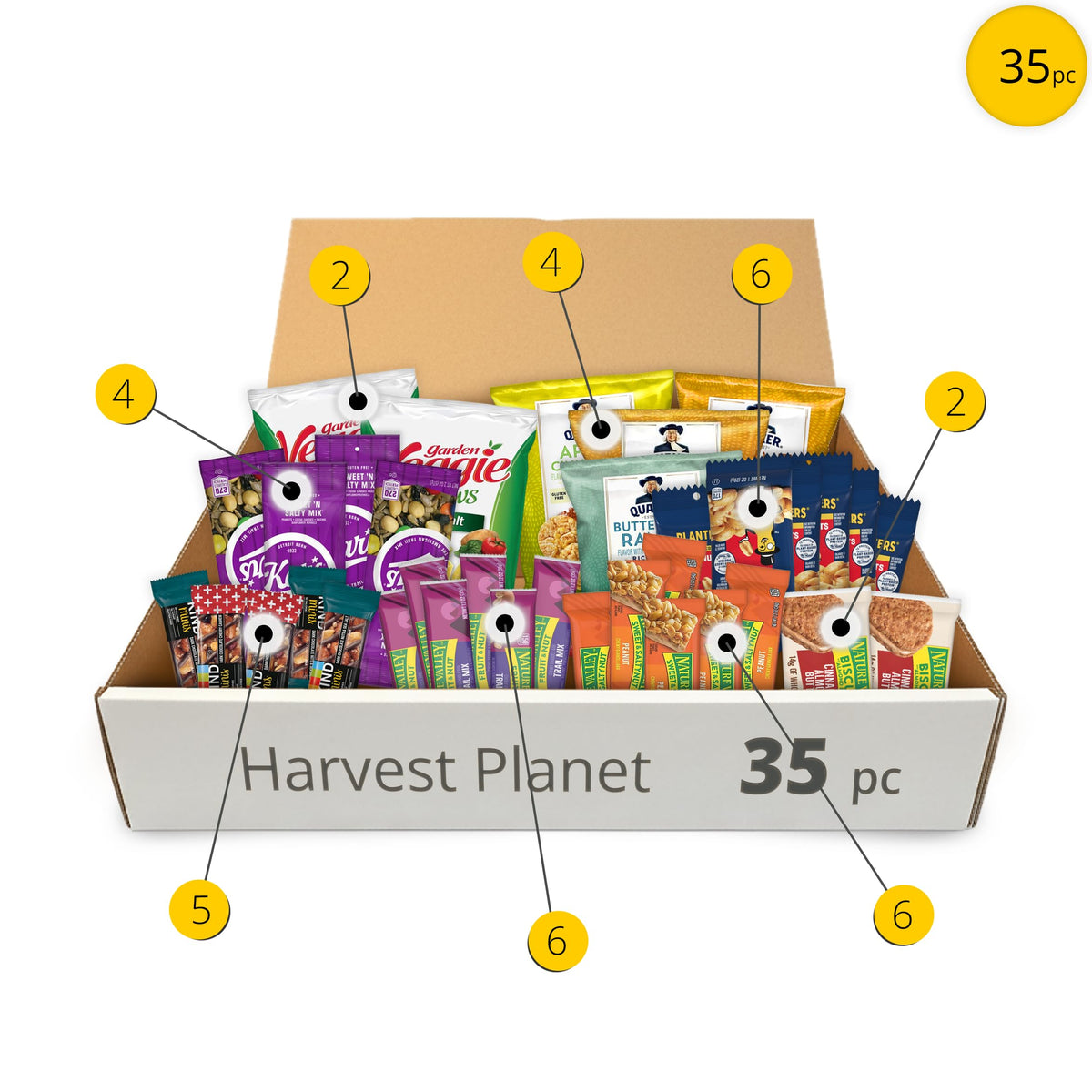 Harvest Planet 35-snacks variety box ready for team breakroom use.