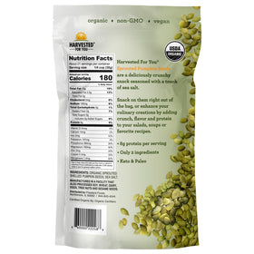 Harvested For You sprouted pumpkin seeds in bowl, crunchy energy booster