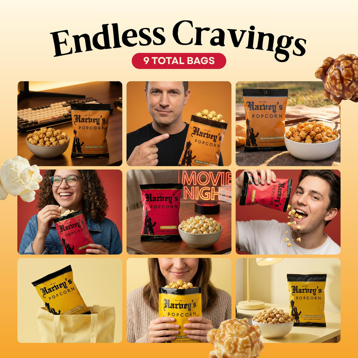 Harvey's Kettle Corn mini bag; sweet and savory with light crisp for travel snacking
