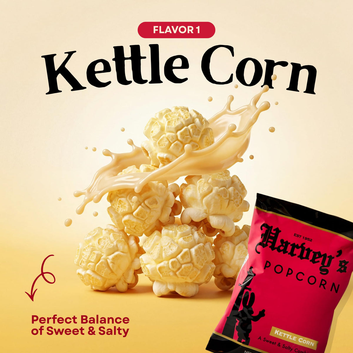 Harvey's small-batch USA-made popcorn; emphasis on freshness and craft