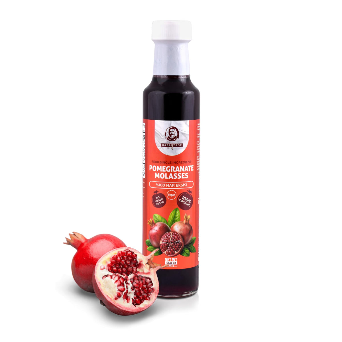 HASANZADE 1923 pomegranate molasses bottle for pure, sugar-free pomegranate flavor.