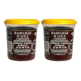 Hashahar Ha'ole chocolate spread jar, creamy non-dairy spread ideal for cakes, pastries, and sandwiches.