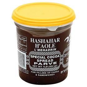 Hashahar Ha'ole chocolate spread on bread, smooth parve chocolate for daily breakfasts.