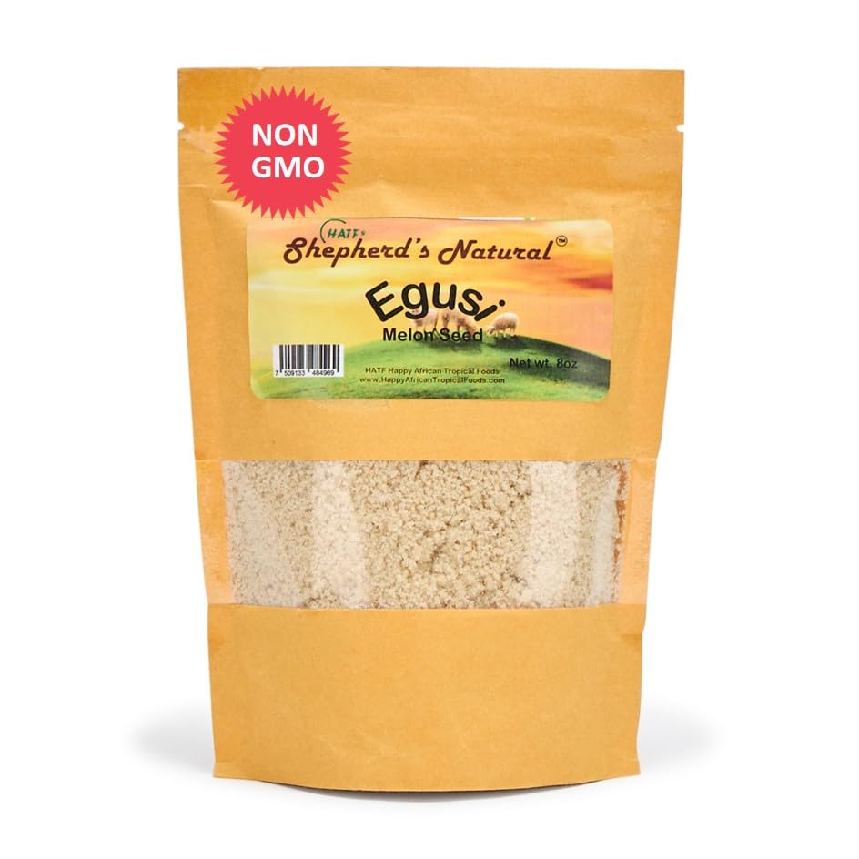 Hatf's Shepherd's Natural egusi packaging closeup showing freshness and resealability.