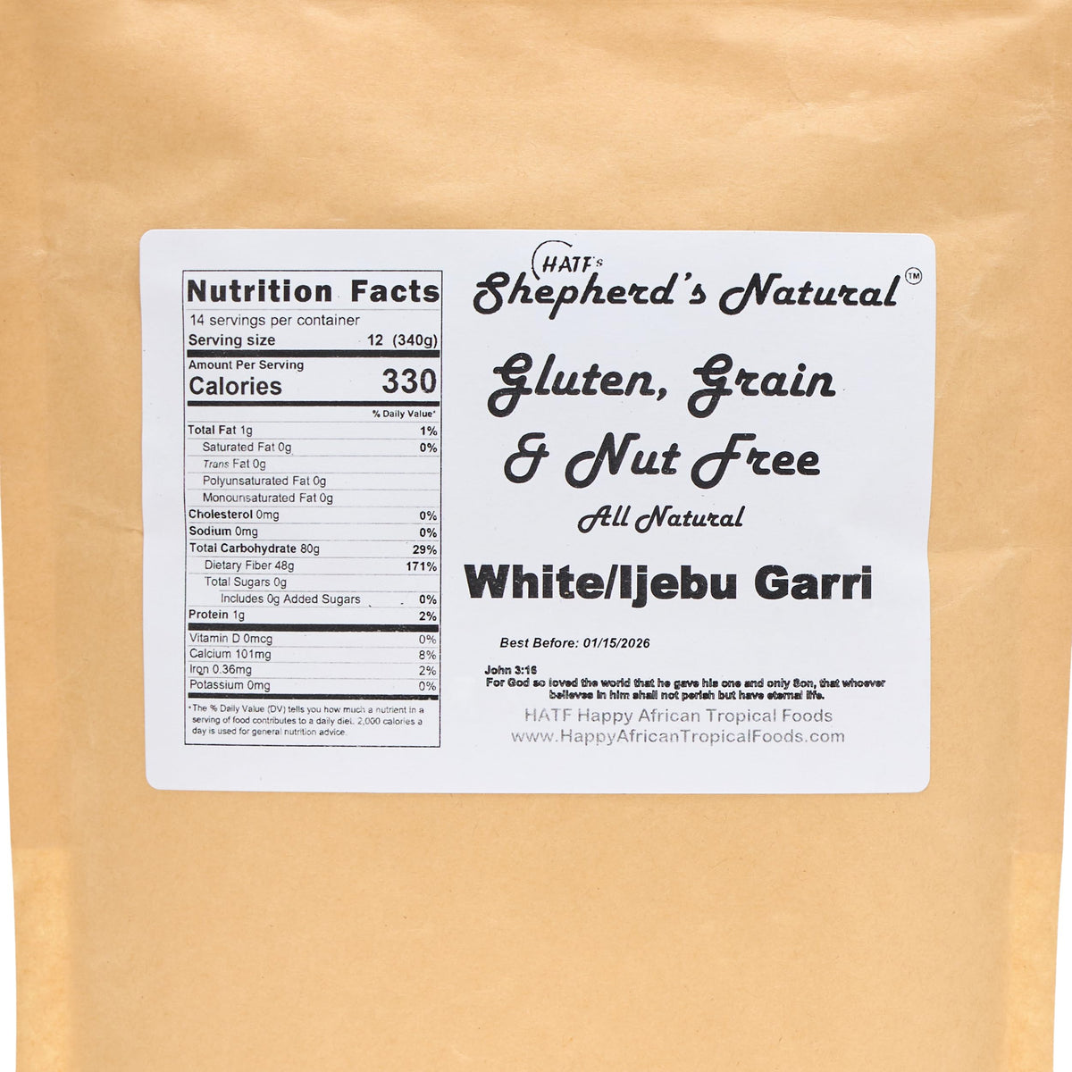 Close-up of fine-grain texture in HATF'S Shepherd's Natural Ijebu Garri.