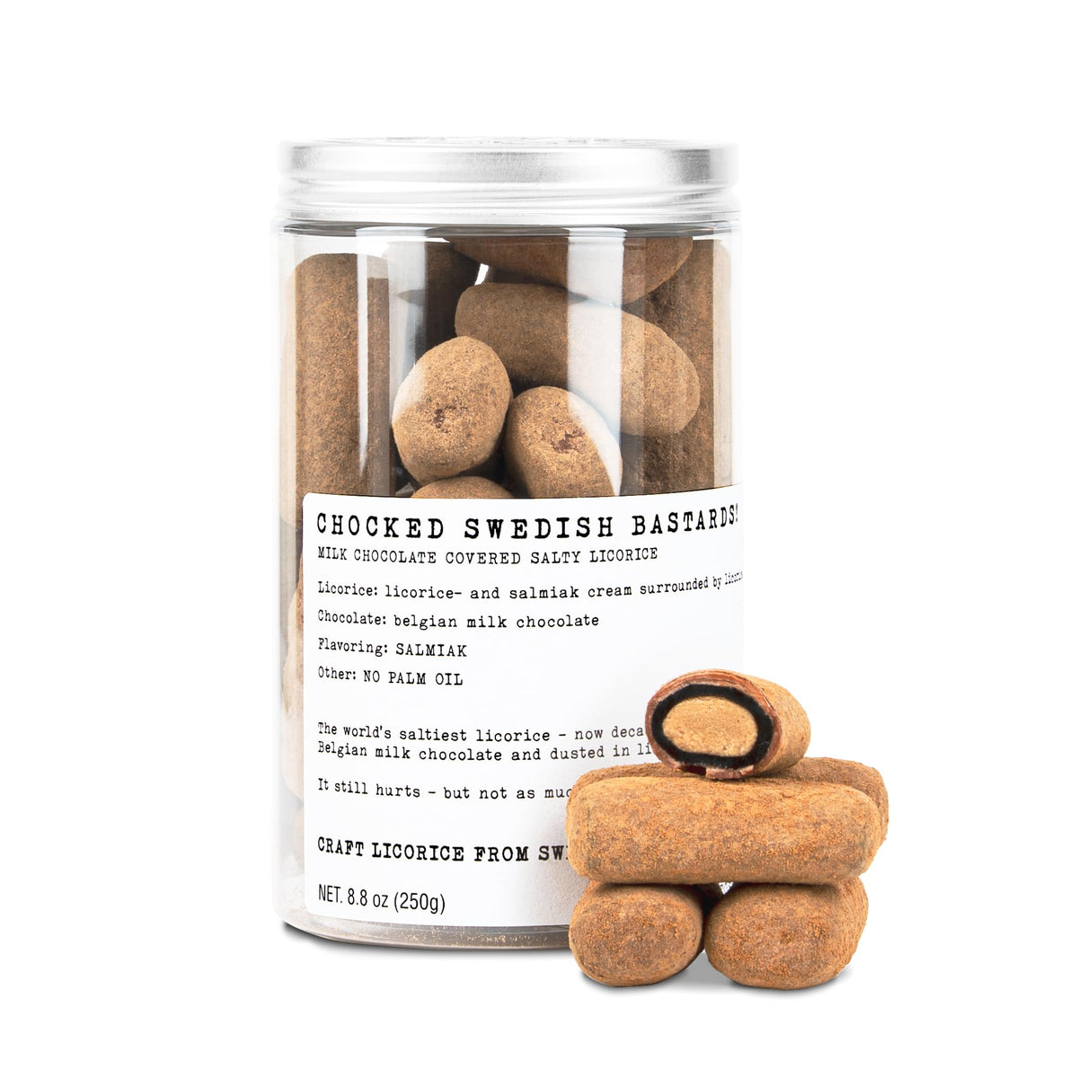 Haupt Lakrits Chokade Svenskvlar pack shot with bold salty licorice and chocolate coating.