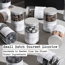 Swedish handcrafted small-batch licorice highlighting Calabria licorice powder.