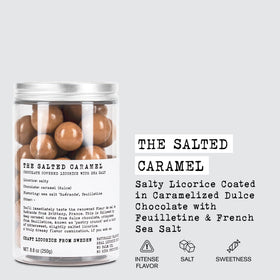 Haupt Lakrits Salted Caramel licorice piece; intense flavor in a compact bite for savoring.