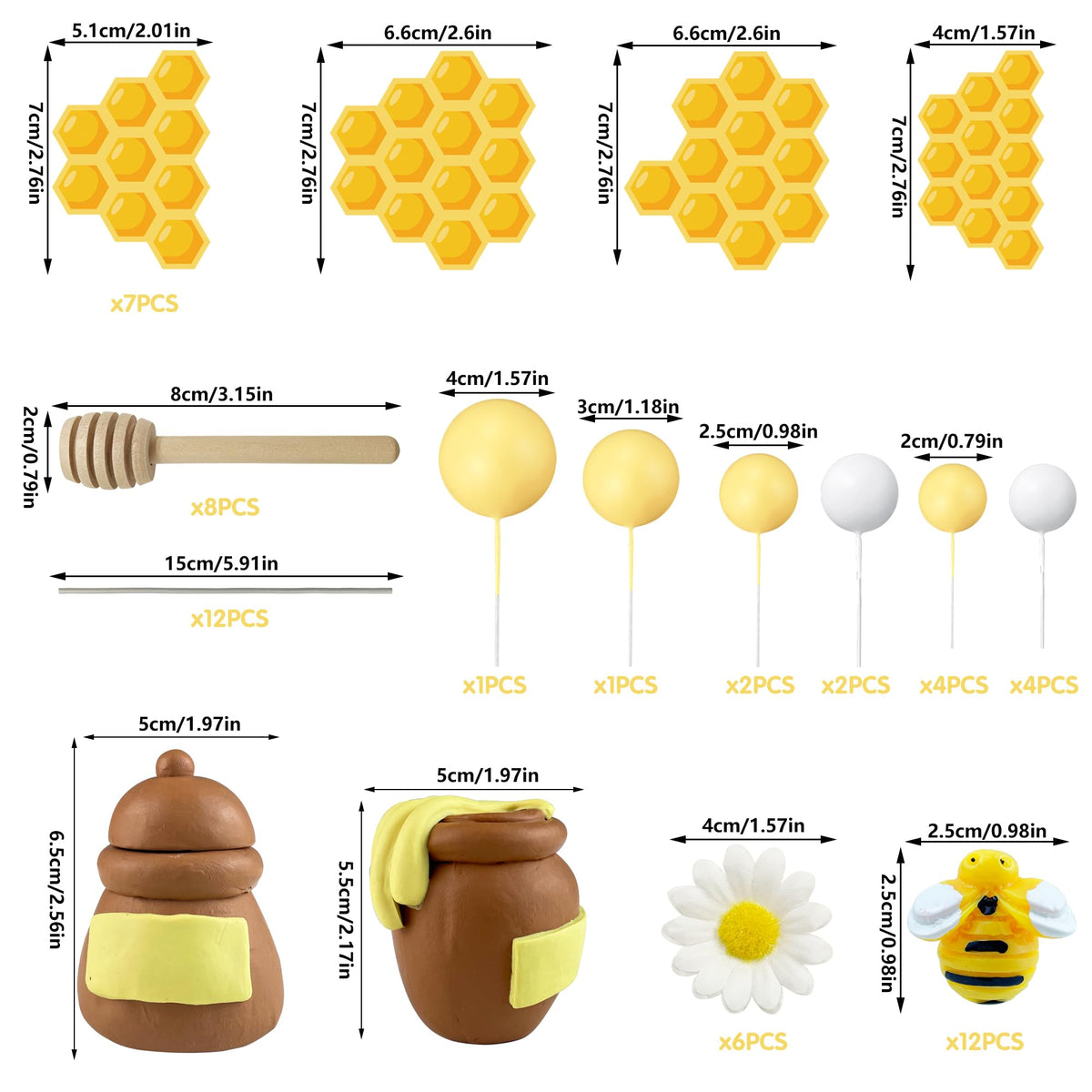 HAVAGDTM bee cake toppers brighten cupcakes for baby showers and birthdays.