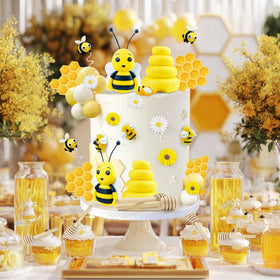 HAVAGDTM bee-themed baby shower toppers brighten tables