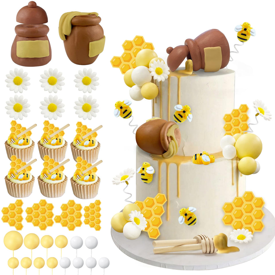 HAVAGDTM honey jar cake toppers set adds whimsical bee-themed charm to desserts.