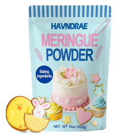 HAVNDRAE meringue powder packaging for home bakers, ready-to-use decorating staple.