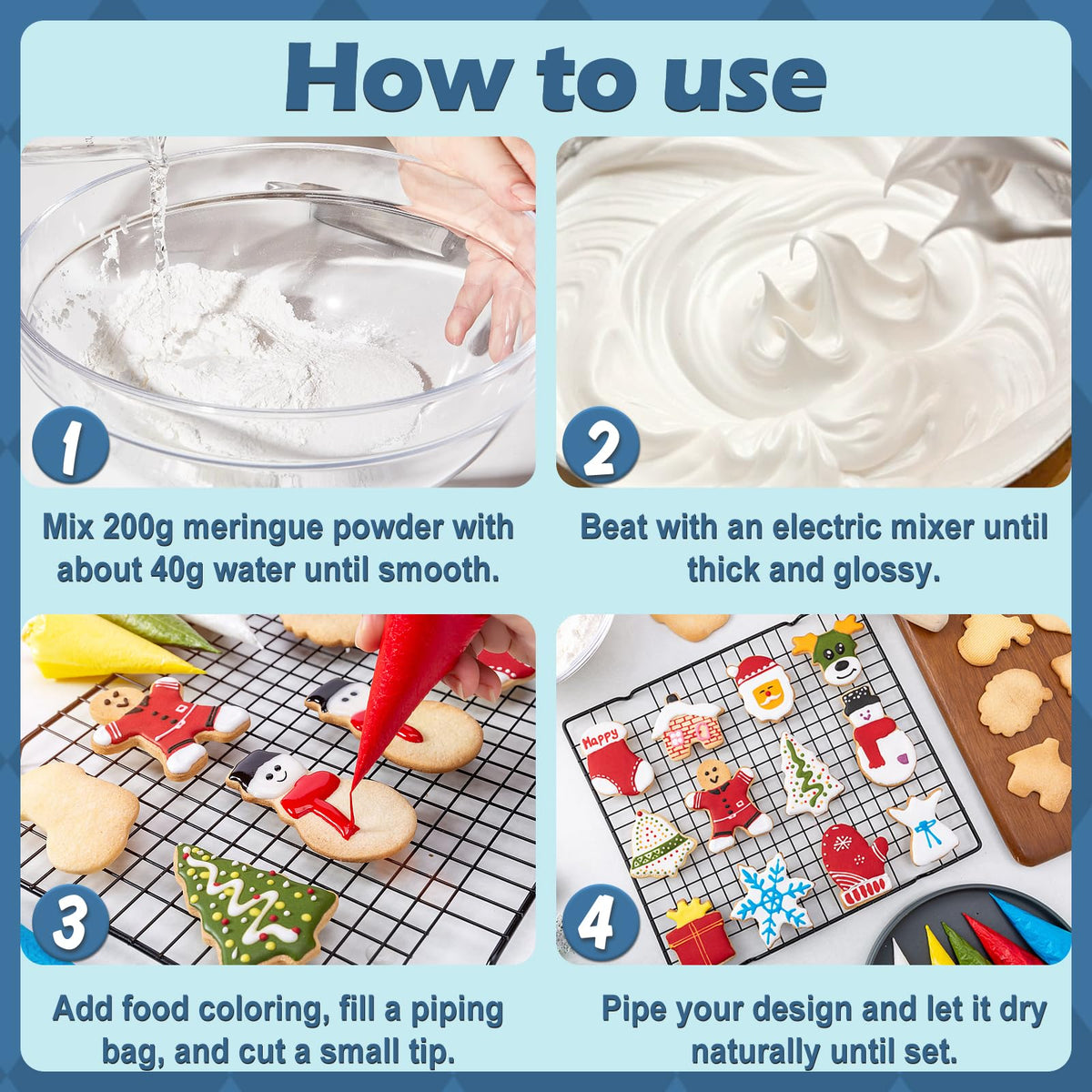 HAVNDRAE meringue powder supports royal icing, cookies, and cake decoration with stability.