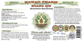 Hawaii Pharm Huang Qin botanical roots display, showcasing authentic glycerite for versatile daily use.
