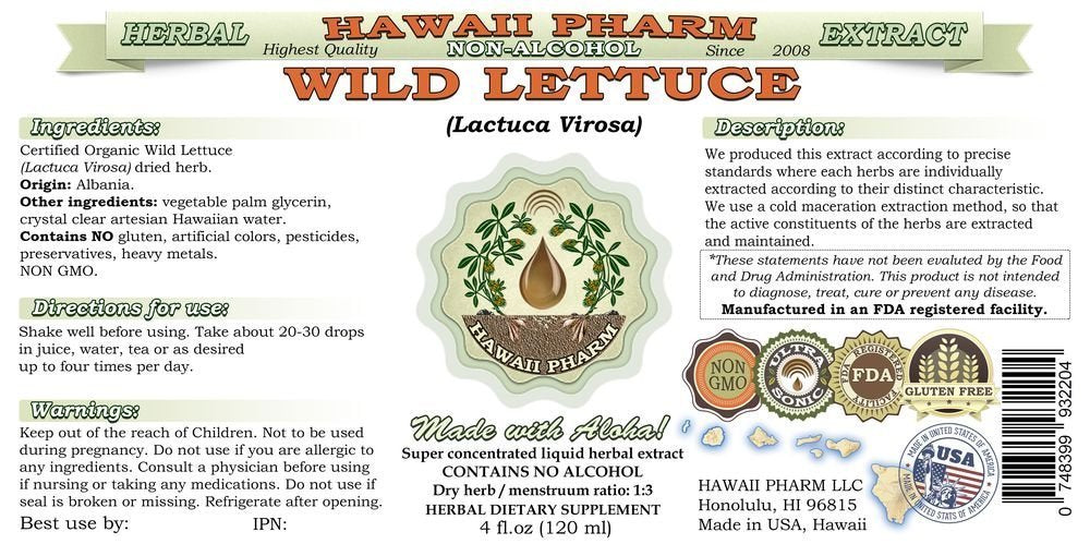 Hawaii Pharm Wild Lettuce bottle pour demonstrates convenient, alcohol-free use in drinks.