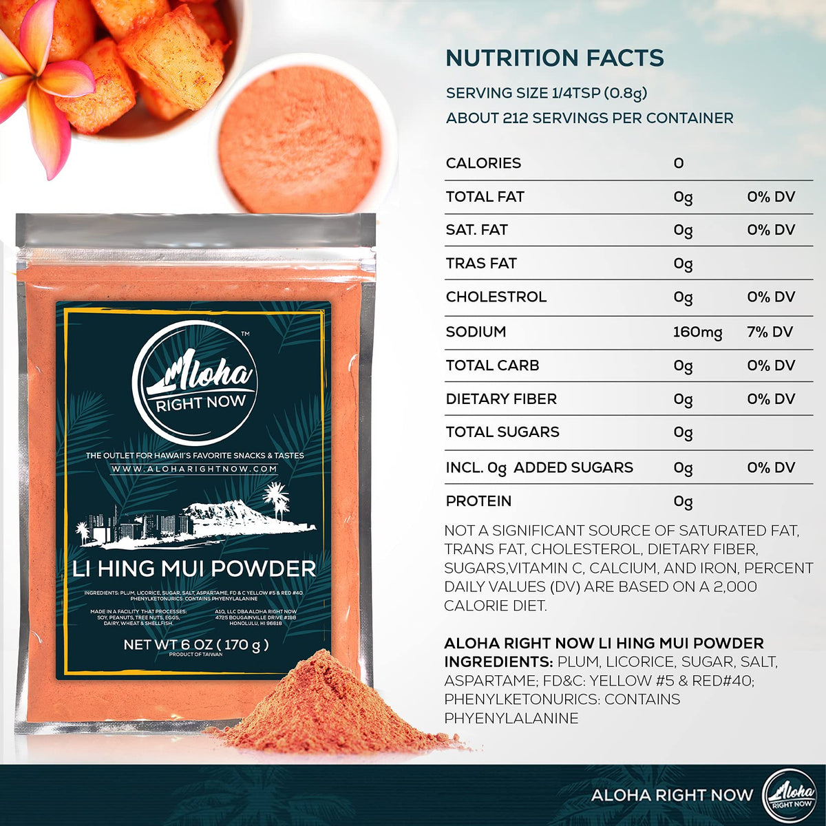 Hawaiian Li Hing Mui flavor in favorite snacks and crack seed treats.