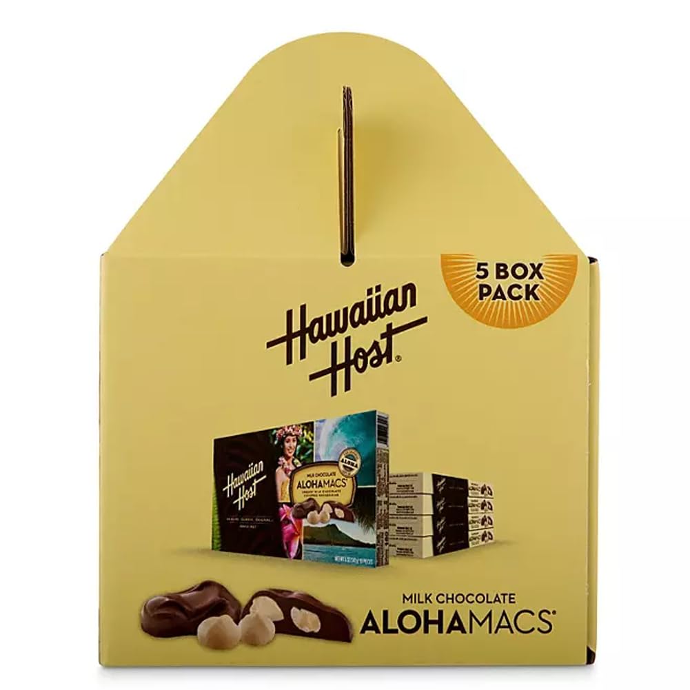 Hawaiian Host Alohamacs macadamias closeup highlights premium nuts and creamy chocolate