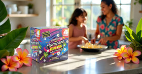 Close-up of Hawaiian Hurricane Popcorn gift pack showing seasonings
