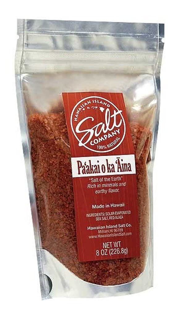 Hawaiian Island Salt Company Earth Red Alaea bag enhances island meals with mineral-rich flavor.