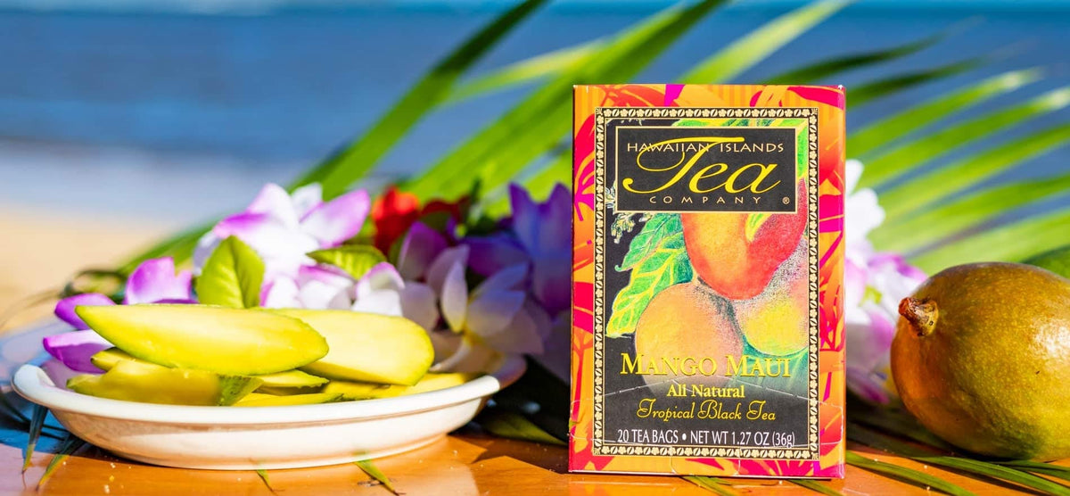 Eco-friendly box of Hawaiian Islands Mango Maui Tea promotes sustainable choice