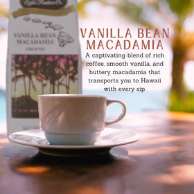 Freshly roasted beans inside Hawaiian Isles Roasters Co packaging.