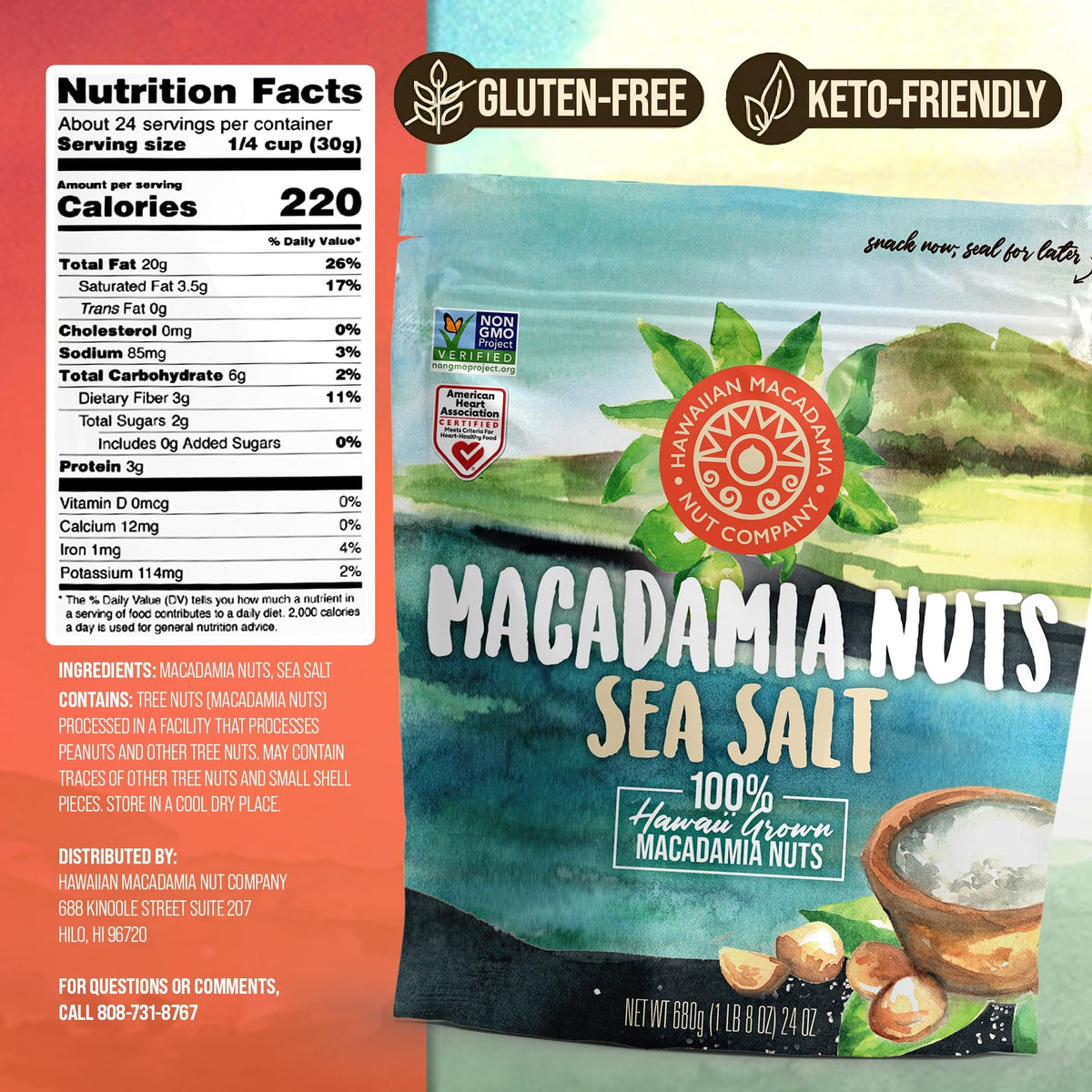 Hawaiian Macadamia Nut Company close-up shows rich, buttery texture for versatile snacking