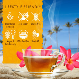 Hawaiian Natural Tea iced tea setup showing refreshing serving ideas