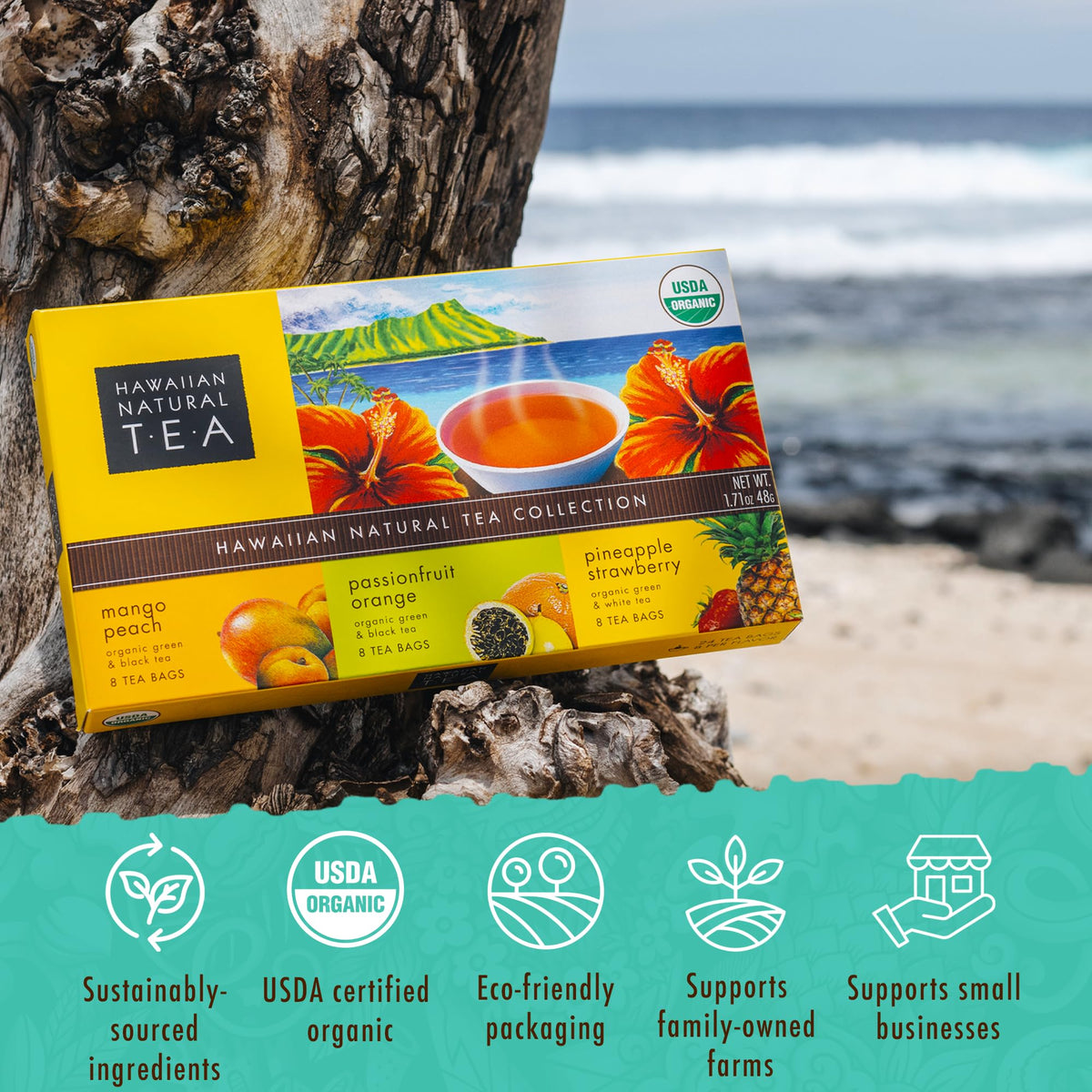 Hawaiian Natural Tea white strawberry-pineapple bag with light zest