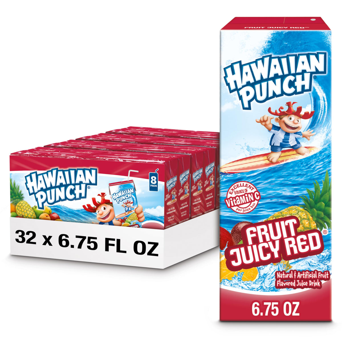 Hawaiian Punch Fruit Juicy Red bottle highlights tropical flavor for families