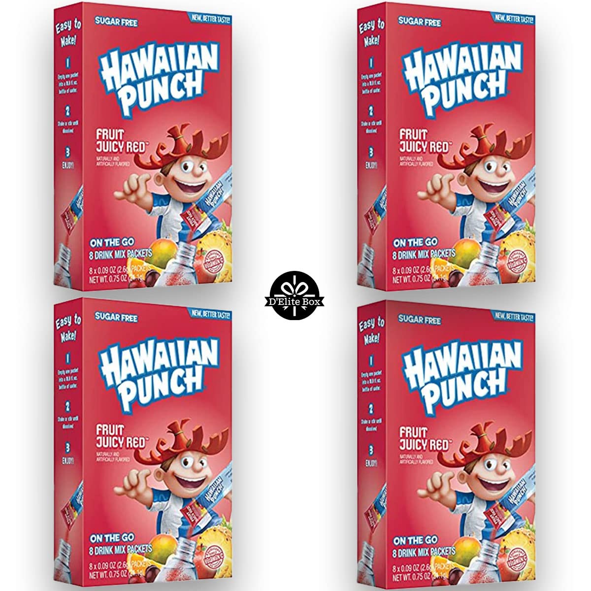 Hawaiian Punch Juicy Red zero sugar packets ready to mix on the go.