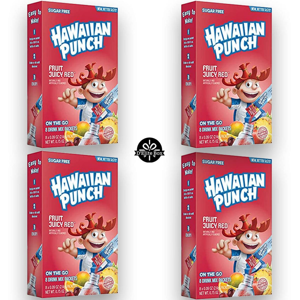 Hawaiian Punch Juicy Red zero sugar packets ready to mix on the go.