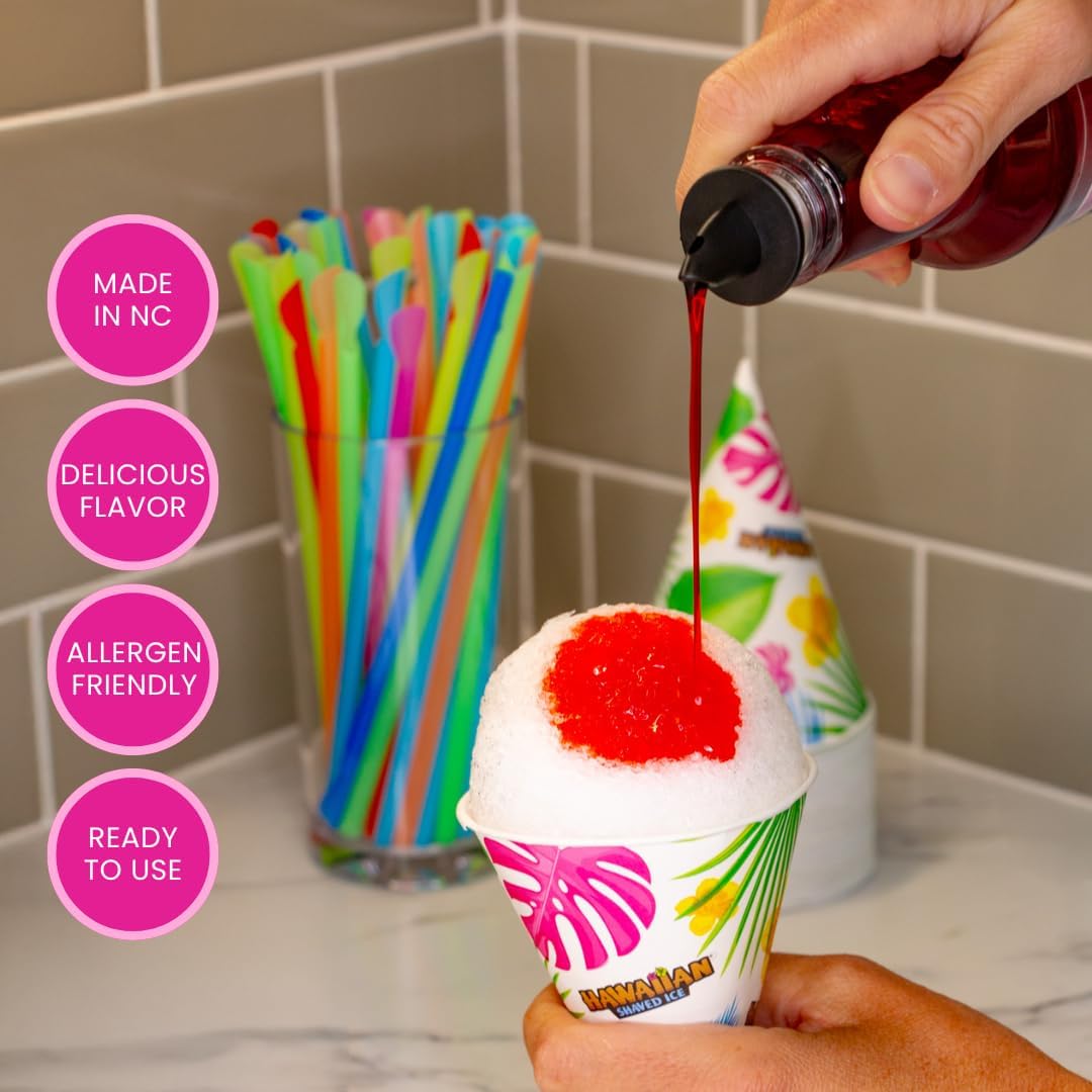 Hawaiian Shaved Ice Grape syrup bottle side view, ready to pour into treats.
