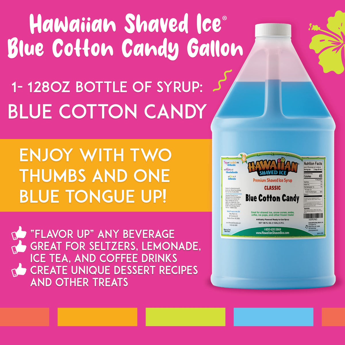 Hawaiian Shaved Ice blue cotton candy bottle closeup professional-grade syrup
