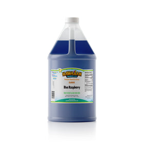 Hawaiian Shaved Ice Blue Raspberry Syrup bottle label for easy home flavoring.