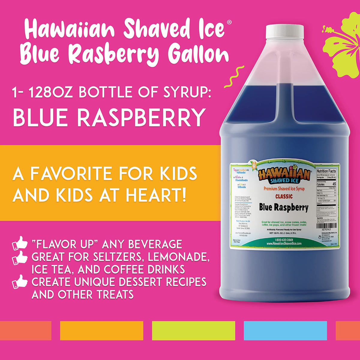 Hawaiian Shaved Ice Blue Raspberry Syrup pouring into a snow cone for a refreshing treat.