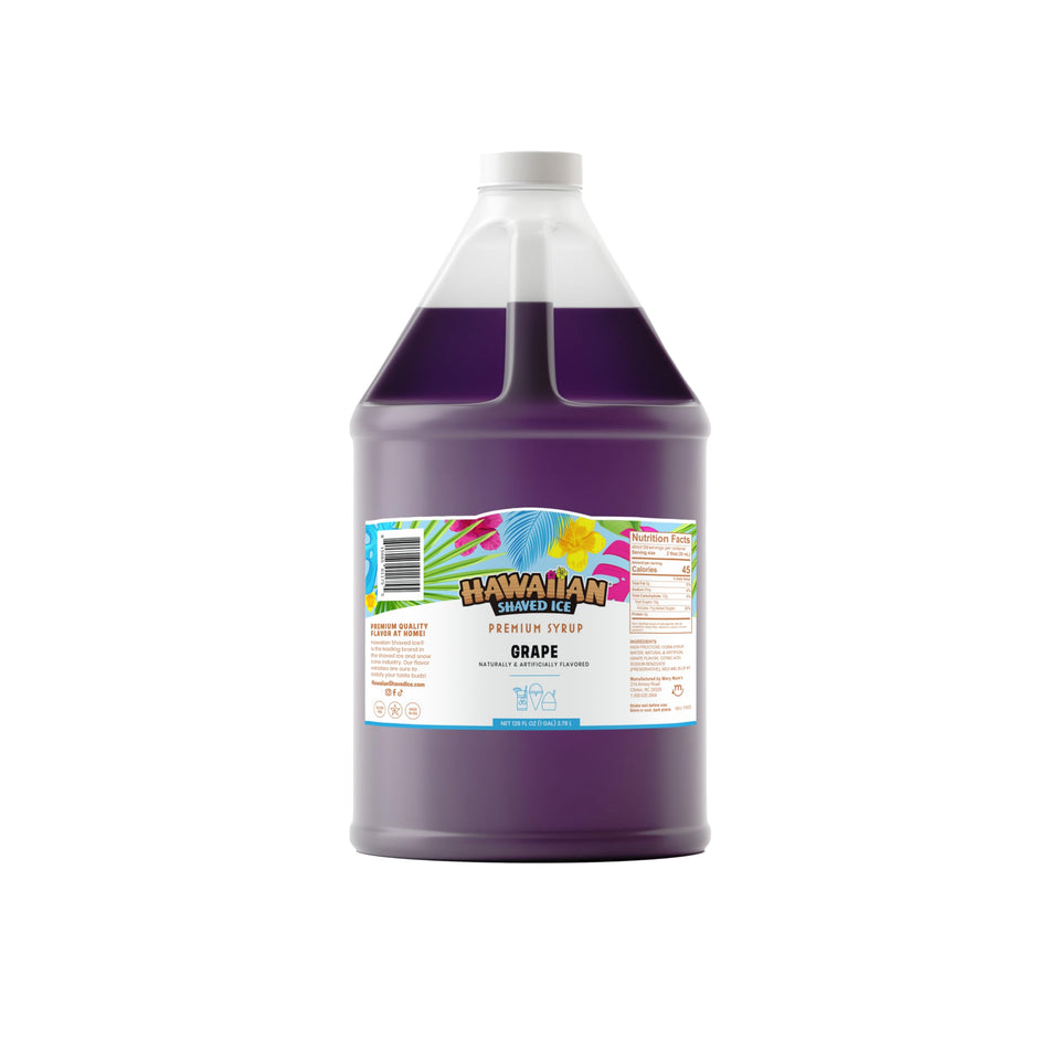 Hawaiian Shaved Ice grape syrup bottle ready for serving fruity snow cones