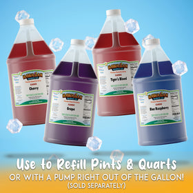 Party scene with assorted flavors for birthdays and gatherings using ready-to-use syrup.