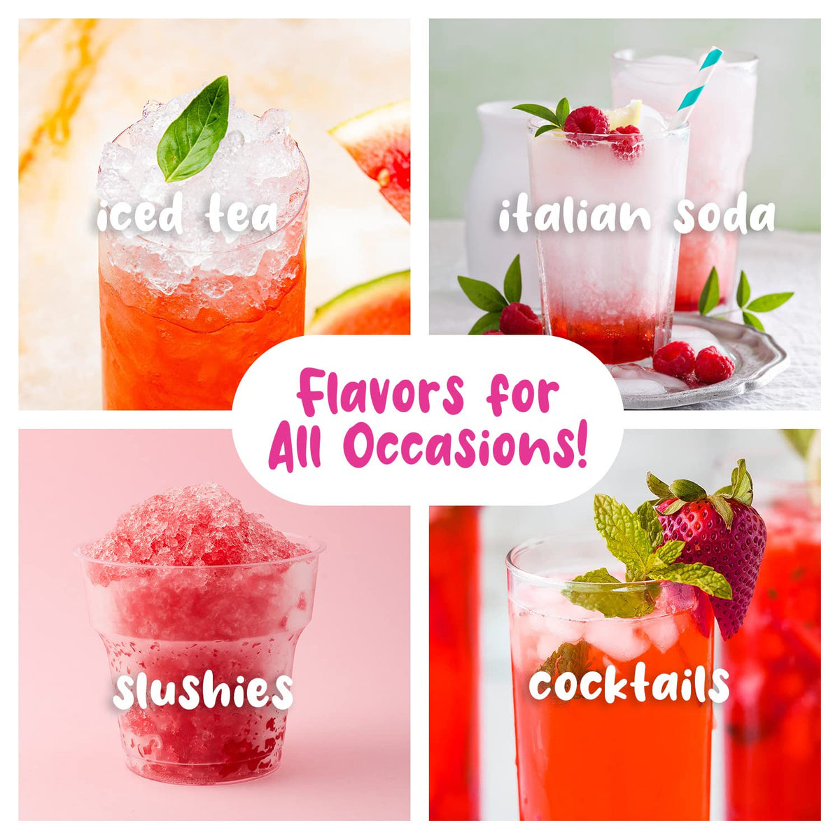 Soda and cocktail mix use with Tiger's Blood syrup bottle for refreshing beverages.