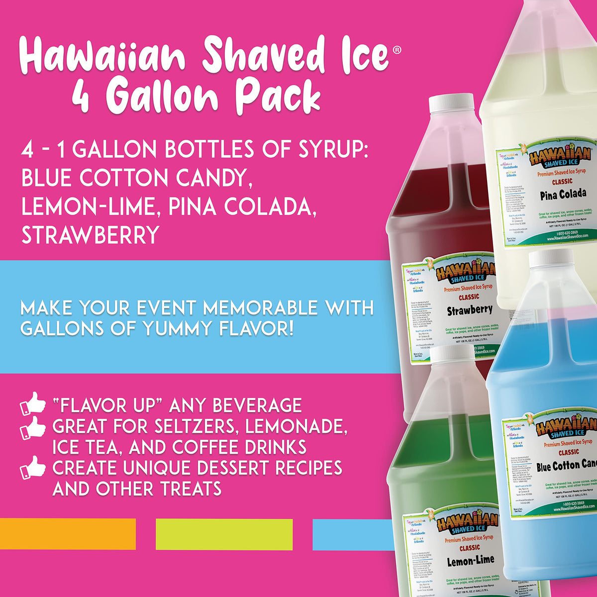 Hawaiian Shaved Ice strawberry syrup ideal for parties and kid-friendly slushies.