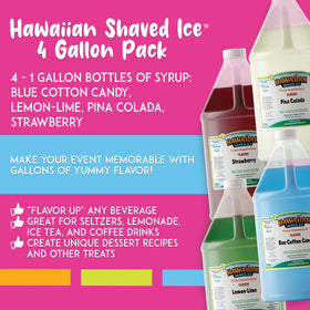 Hawaiian Shaved Ice strawberry syrup ideal for parties and kid-friendly slushies.