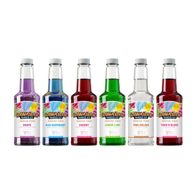 Hawaiian Shaved Ice cherry syrup bottle pouring for vibrant snowcones