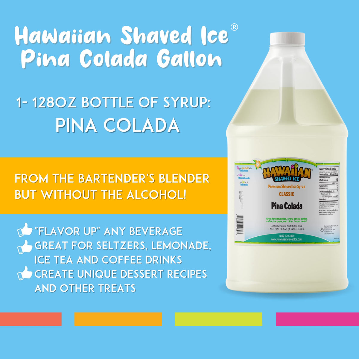 Pouring Pina Colada syrup over snowcones to showcase flavor intensity.