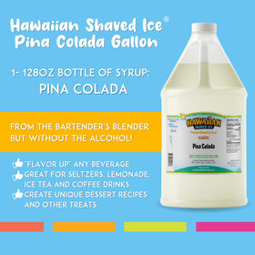 Pouring Pina Colada syrup over snowcones to showcase flavor intensity.